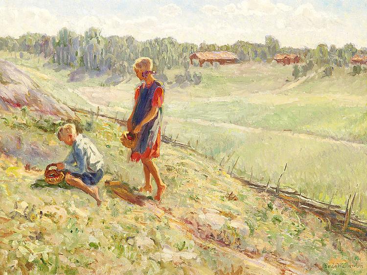 Alf Wallander Berry Picking Children a Summer Day oil painting picture